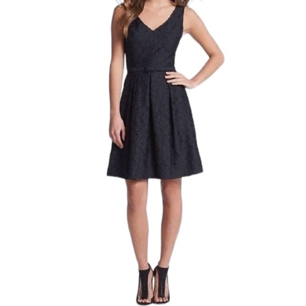 Trina Turk Black Eyelet Lace Sleeveless "Kianna" Fit and Flare Dress 8